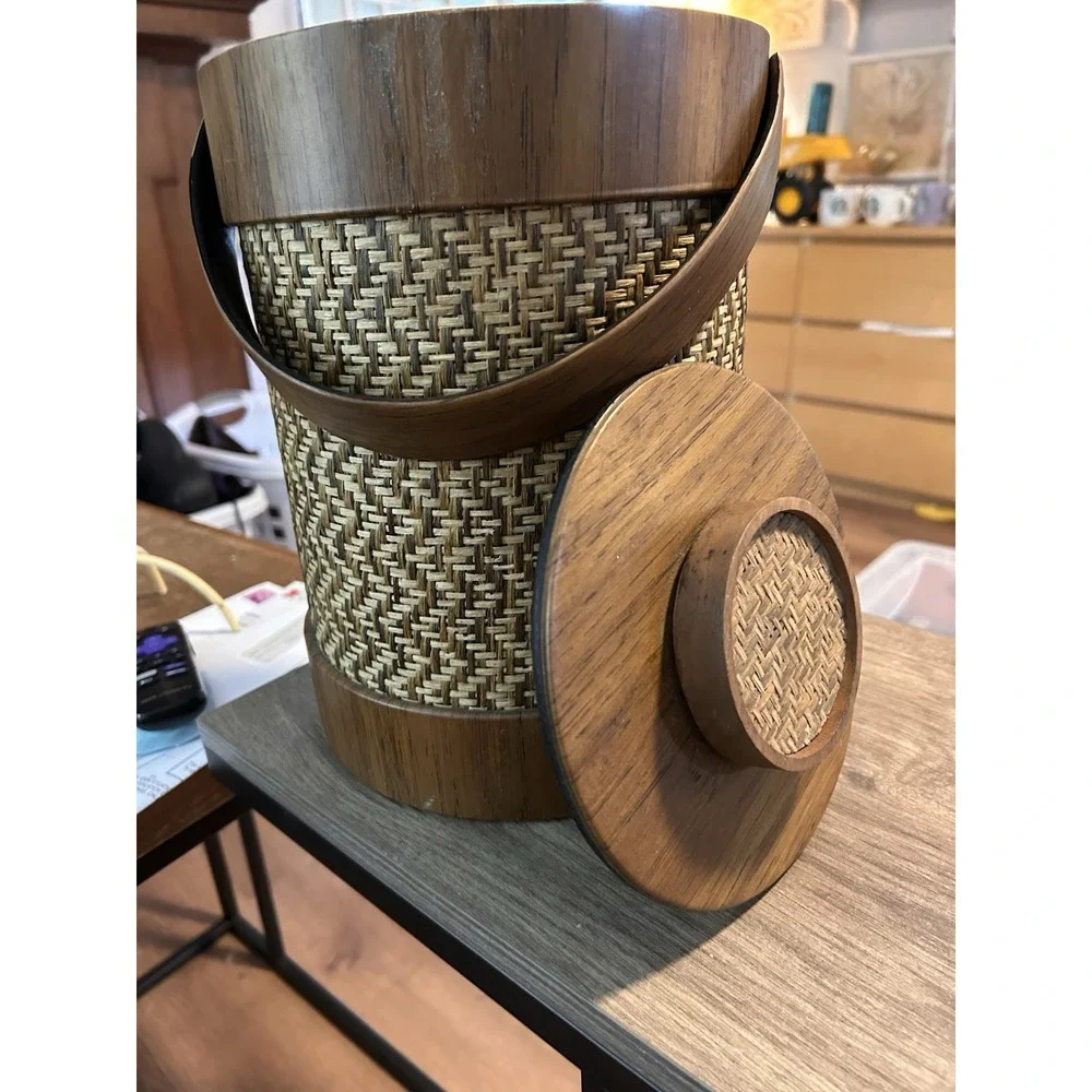 Vintage Brown Wicker Ice Bucket‎ Elmar Manufacturing USA